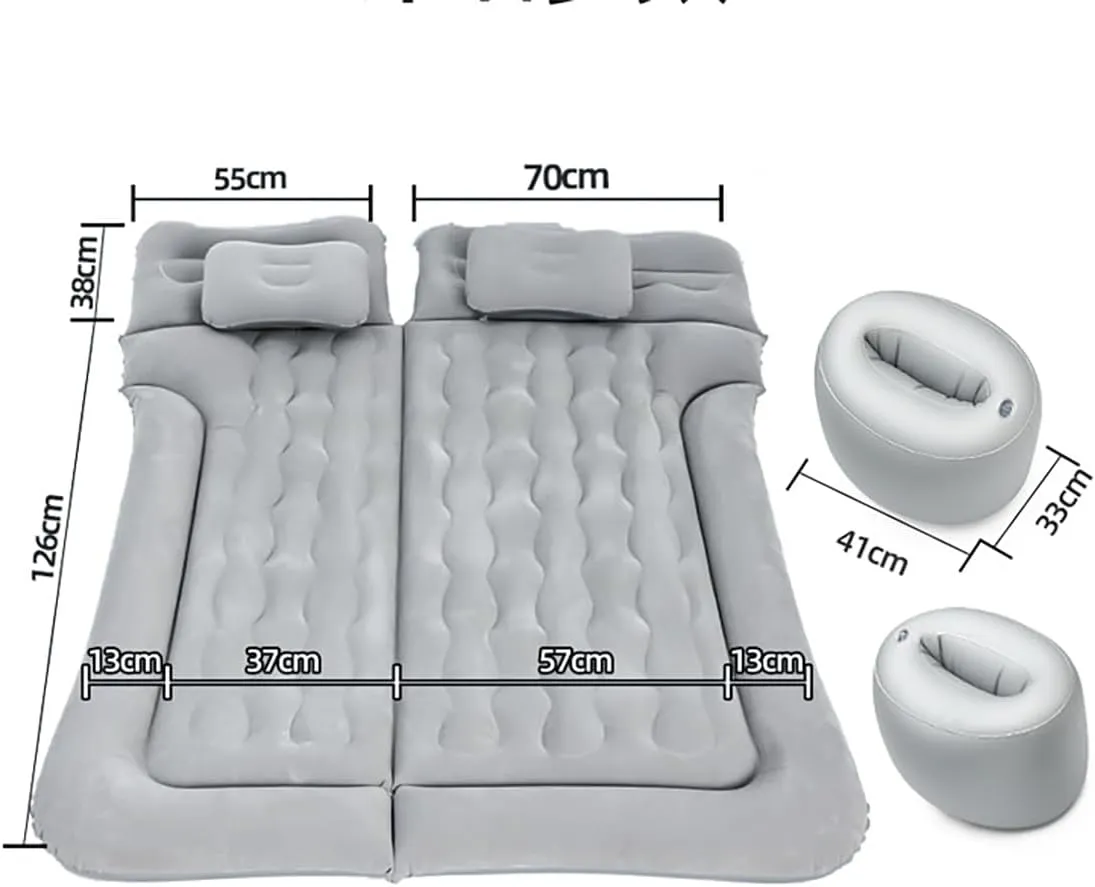 Car Air Mattress for Nissan Leaf 2011-2018 ZE0, Trunk Rear Seat Inflatable Thickened Flocking Travel Camping Bed, Air Pump 2 Pillows,Grey