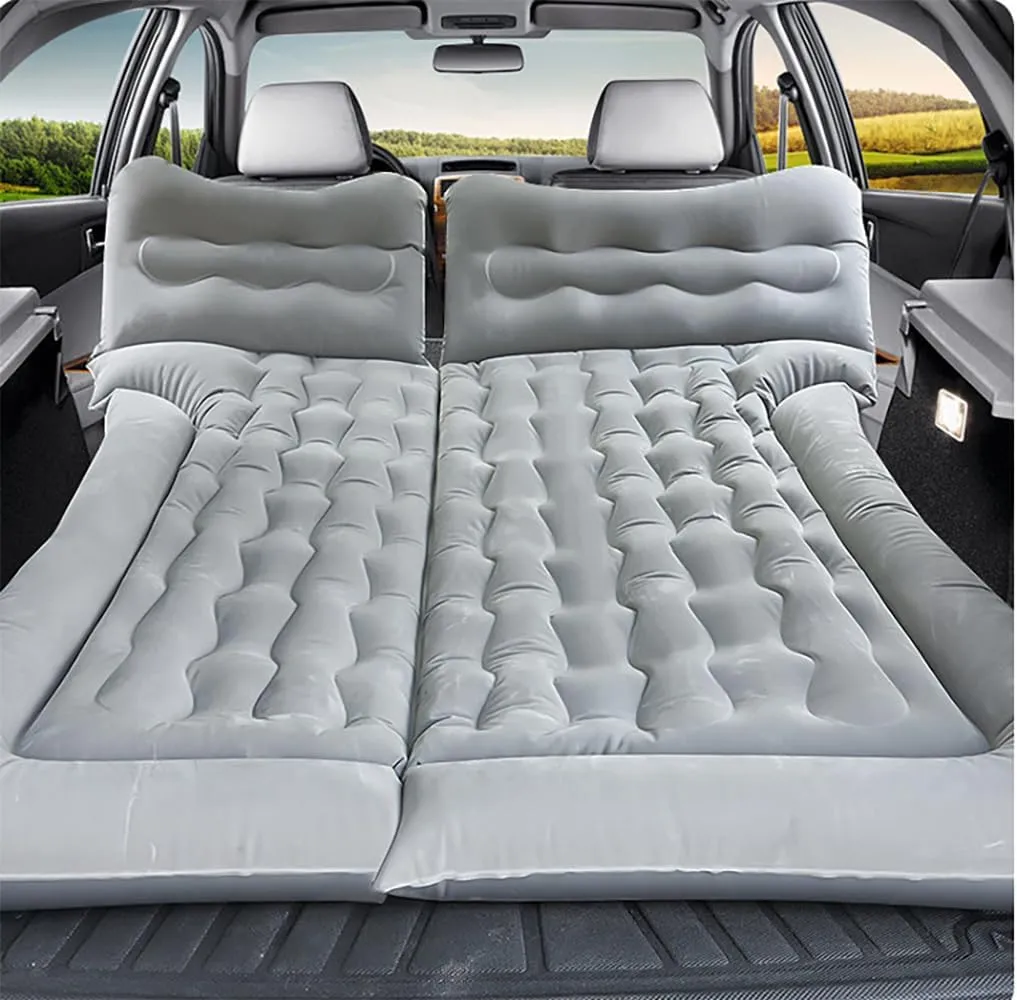 Car Air Mattress for Nissan Leaf 2011-2018 ZE0, Trunk Rear Seat Inflatable Thickened Flocking Travel Camping Bed, Air Pump 2 Pillows,Grey