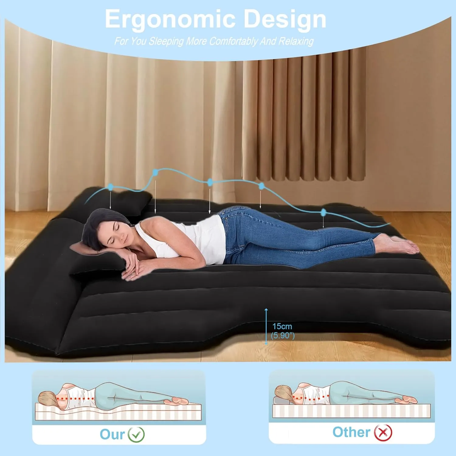Car Air Mattress, Inflatable Bed Compatible with Tesla Model Y Mattress for SUV Truck RV Van Backseat Trunk, 6.4 ft Portable & Foldable Car AirBed Sleeping Pad for Tent Travel Camping Essentials Black