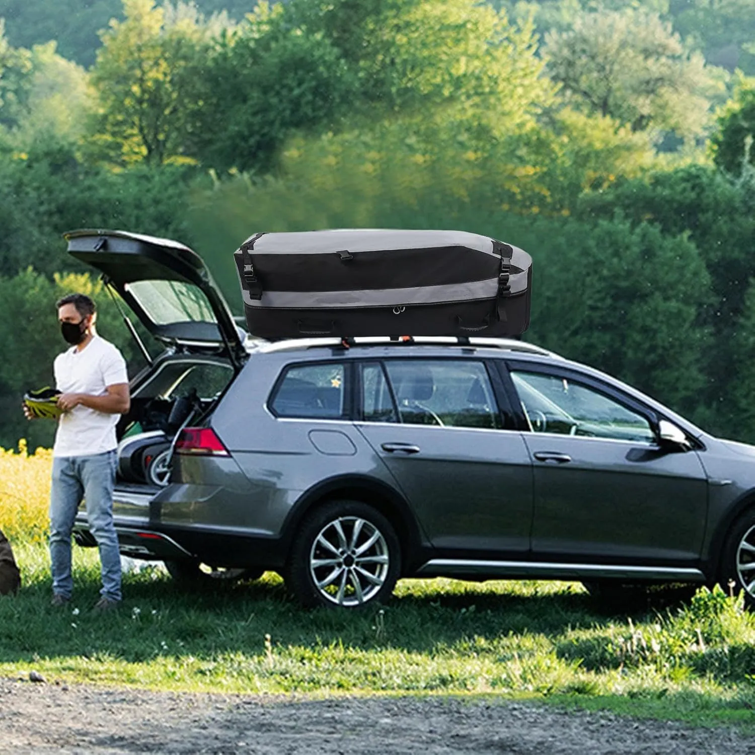 Car Rooftop Bag - Car Luggage Bag, Rooftop Cargo Carrier | Cubic Feet Soft Roof Top Luggage Bag for with Waterproof Zip, Luggage Lock Anti Slip Mat Storage Bag for All Vehicles Cars