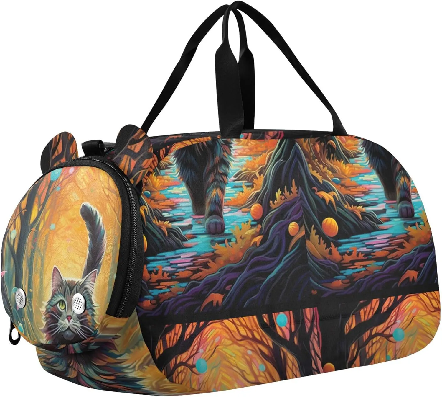 Carry on Duffel Bag Boys Toddler Weekender Bags Girls Duffle Bags for Travel Kids Gym Duffle Fall Running Cat
