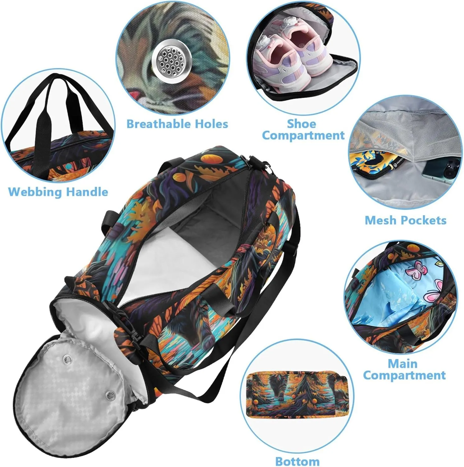 Carry on Duffel Bag Boys Toddler Weekender Bags Girls Duffle Bags for Travel Kids Gym Duffle Fall Running Cat