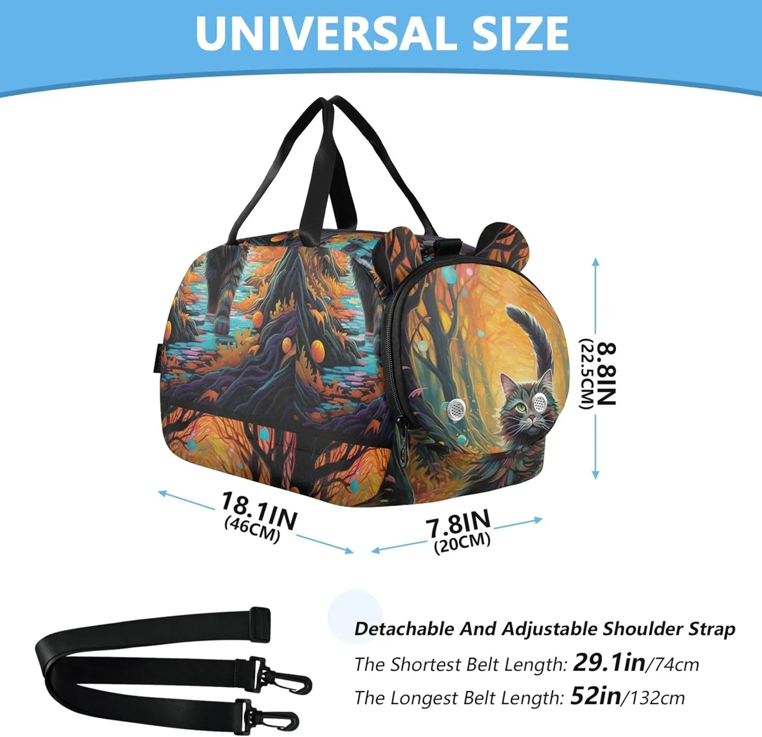 Carry on Duffel Bag Boys Toddler Weekender Bags Girls Duffle Bags for Travel Kids Gym Duffle Fall Running Cat