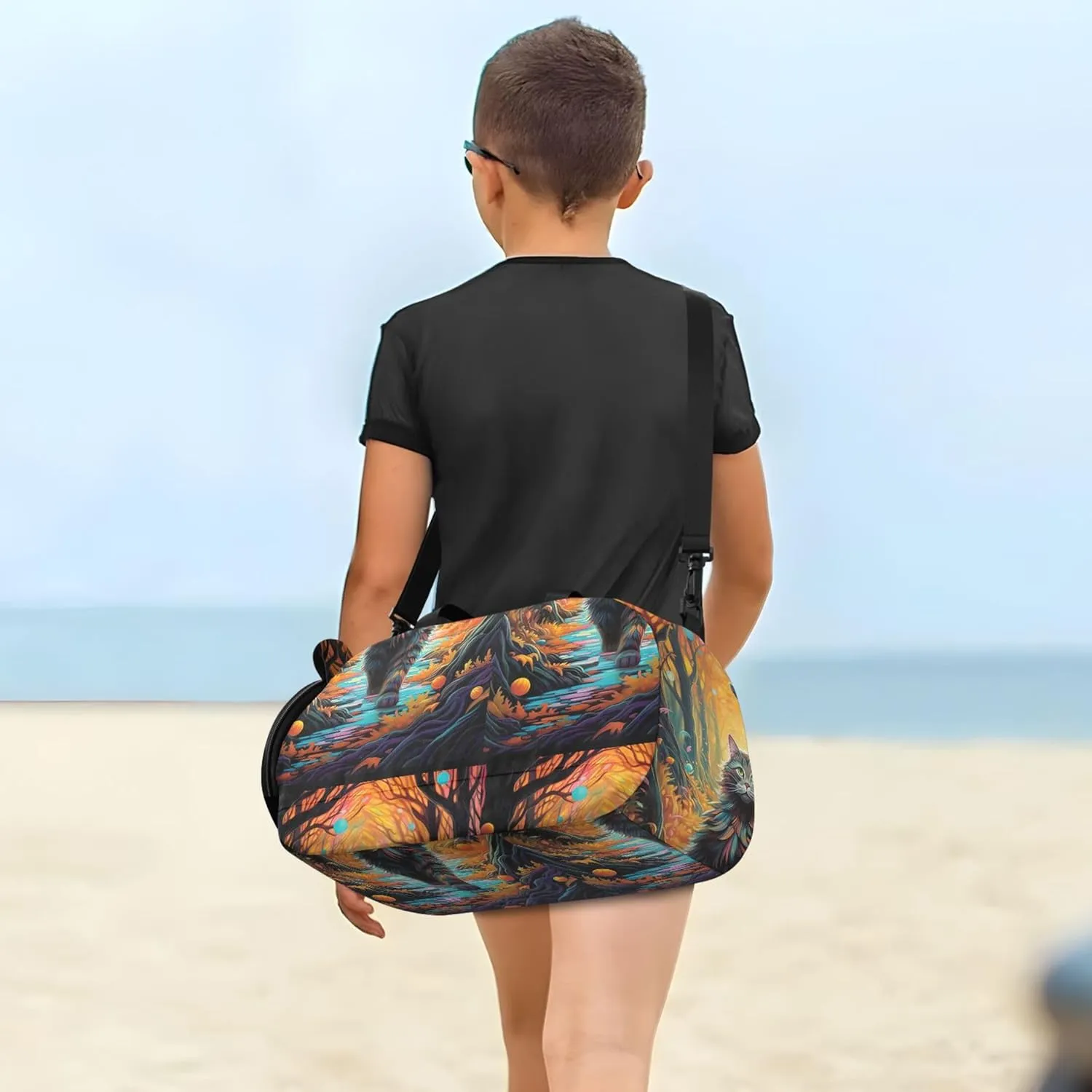 Carry on Duffel Bag Boys Toddler Weekender Bags Girls Duffle Bags for Travel Kids Gym Duffle Fall Running Cat