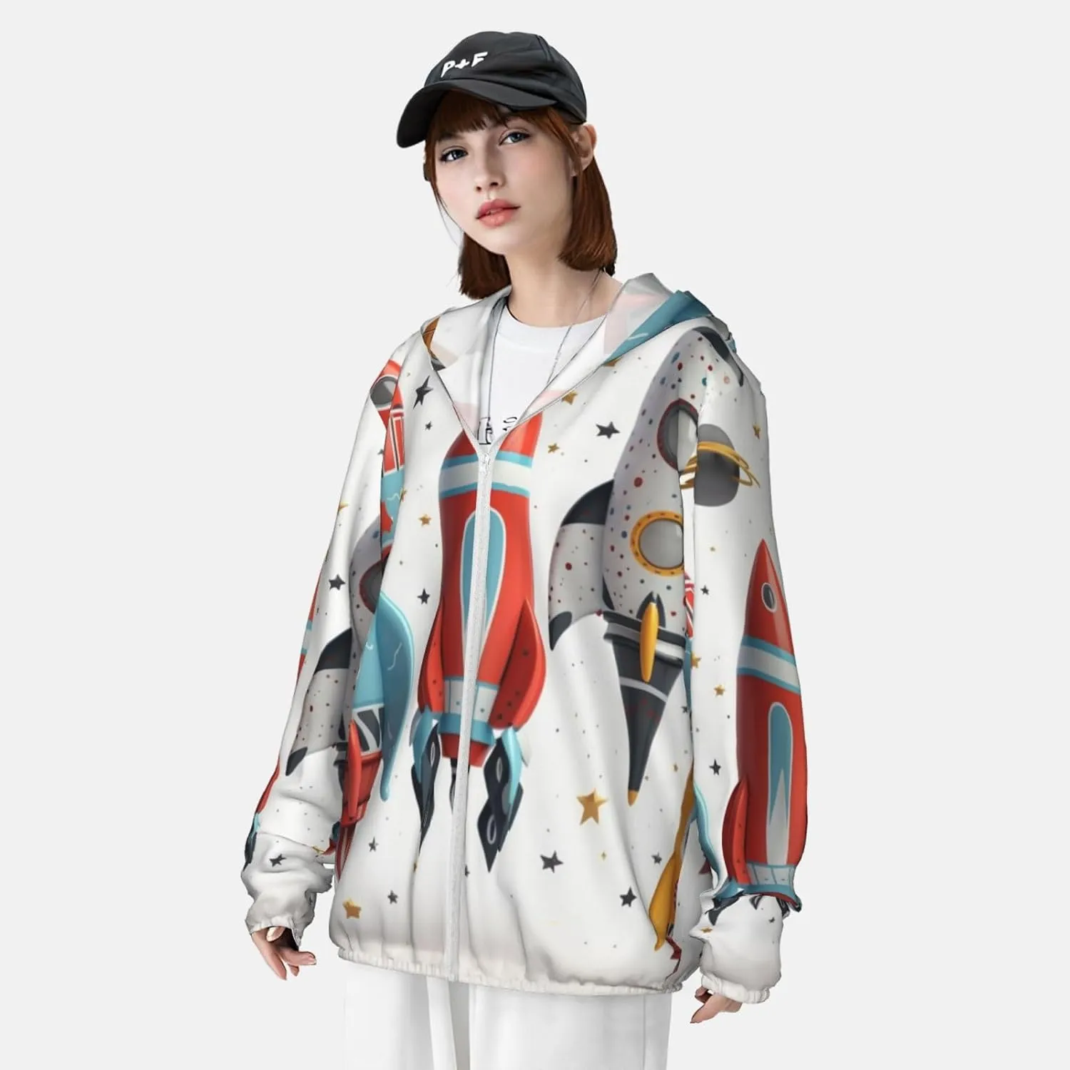 Cartoon Rockets Men's Sun Shirts UPF 50  Women's Sun Protection Hoodie Jacket Long Sleeve Rash Guard