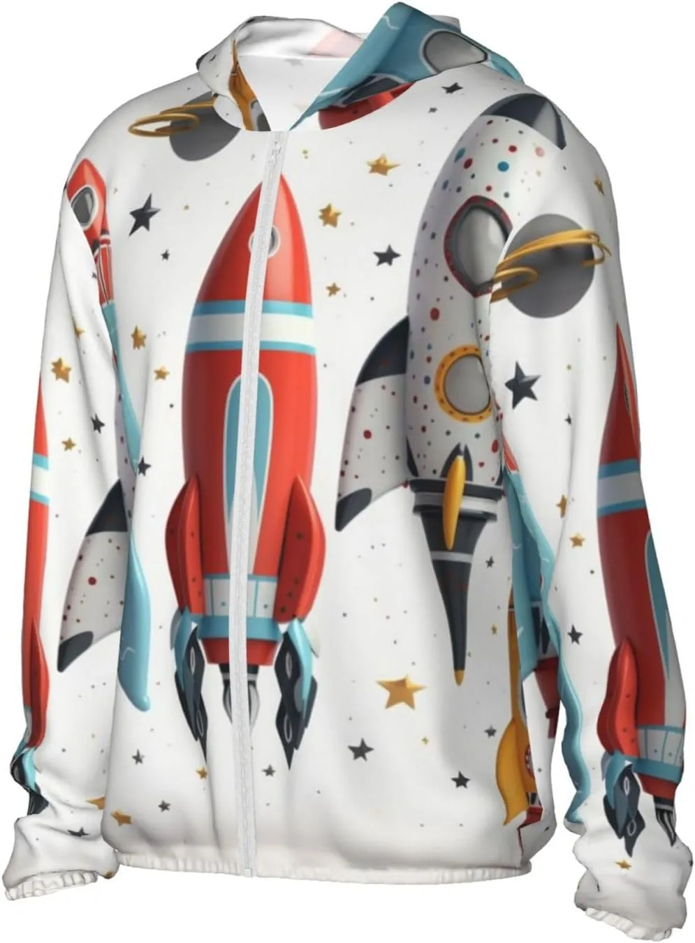 Cartoon Rockets Men's Sun Shirts UPF 50  Women's Sun Protection Hoodie Jacket Long Sleeve Rash Guard