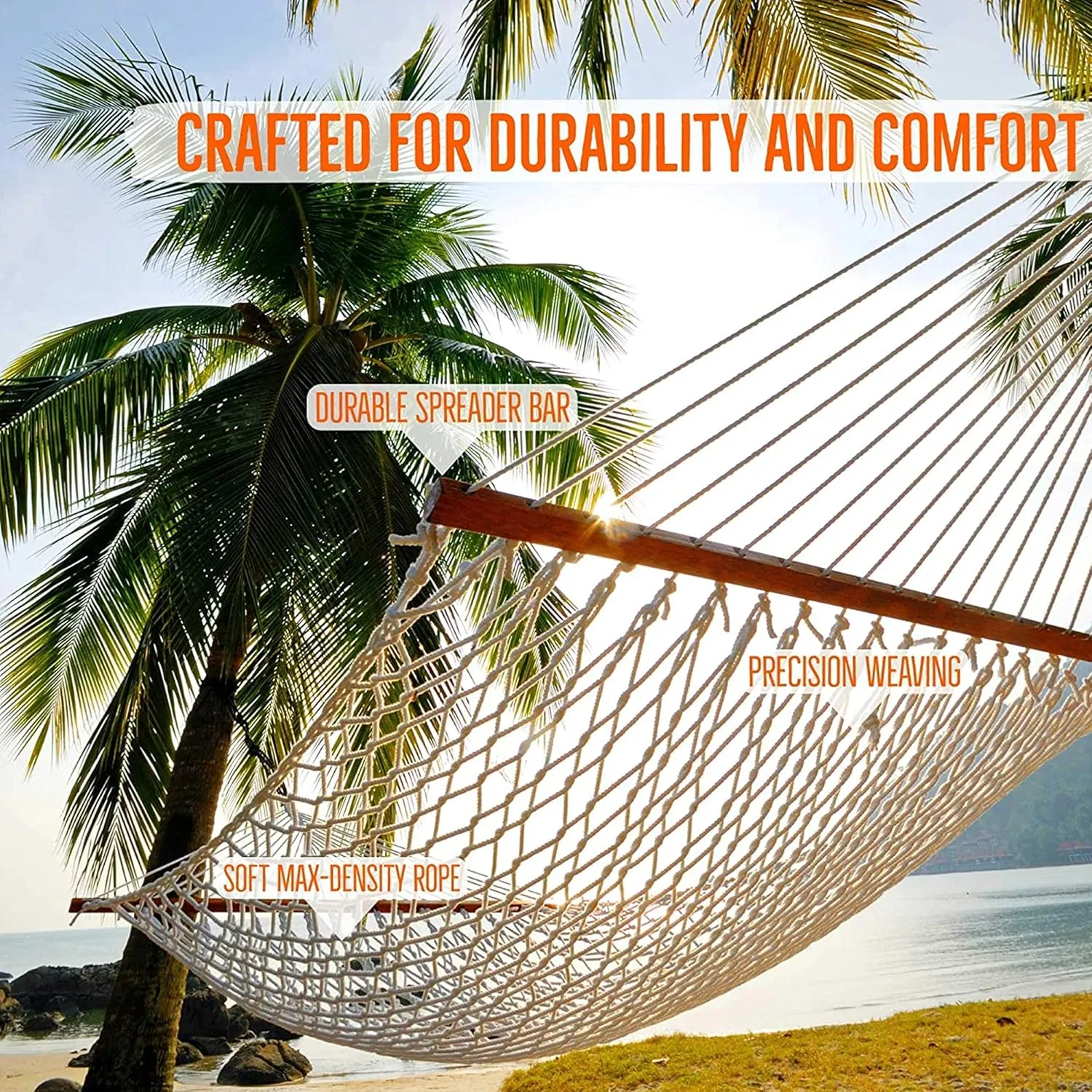 Castaway Living 13 ft. Double Traditional Hand Woven Cotton Rope Hammock with Free Extension Chains & Tree Hooks, Designed in The USA, Accommodates Two People with a Weight Capacity of 450 lbs.