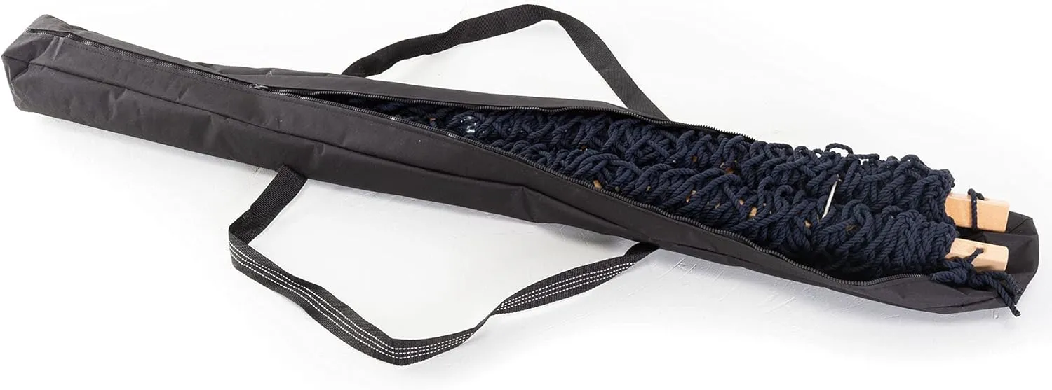 Castaway Living 13 ft. Double Traditional Hand Woven Navy Polyester Rope Hammock with Free Extension Chains, and Tree Hook, for 2 People with a Weight Capacity of 450 lbs.