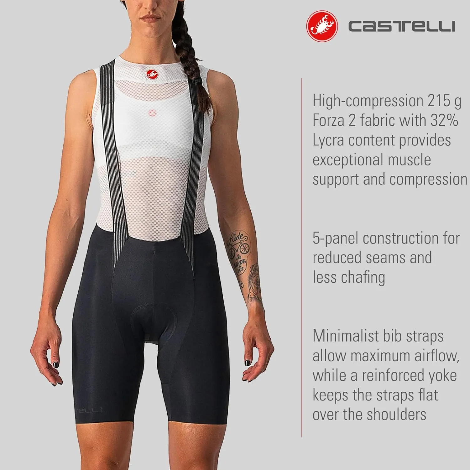 CASTELLI Women’s Free Aero RC Bibshort with Pro-Level Seat Pad for Road Cycling and Top Level Racing