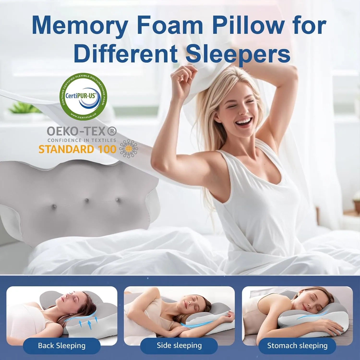 Cervical Neck Pillow, Pillows for Neck and Shoulder Pain, Contour Pillow, Neck Pillows, Pillow for Neck Pain Relief, Side Sleeper Pillows for Adults, Ergonomic Pillow, Memory Foam Pillows