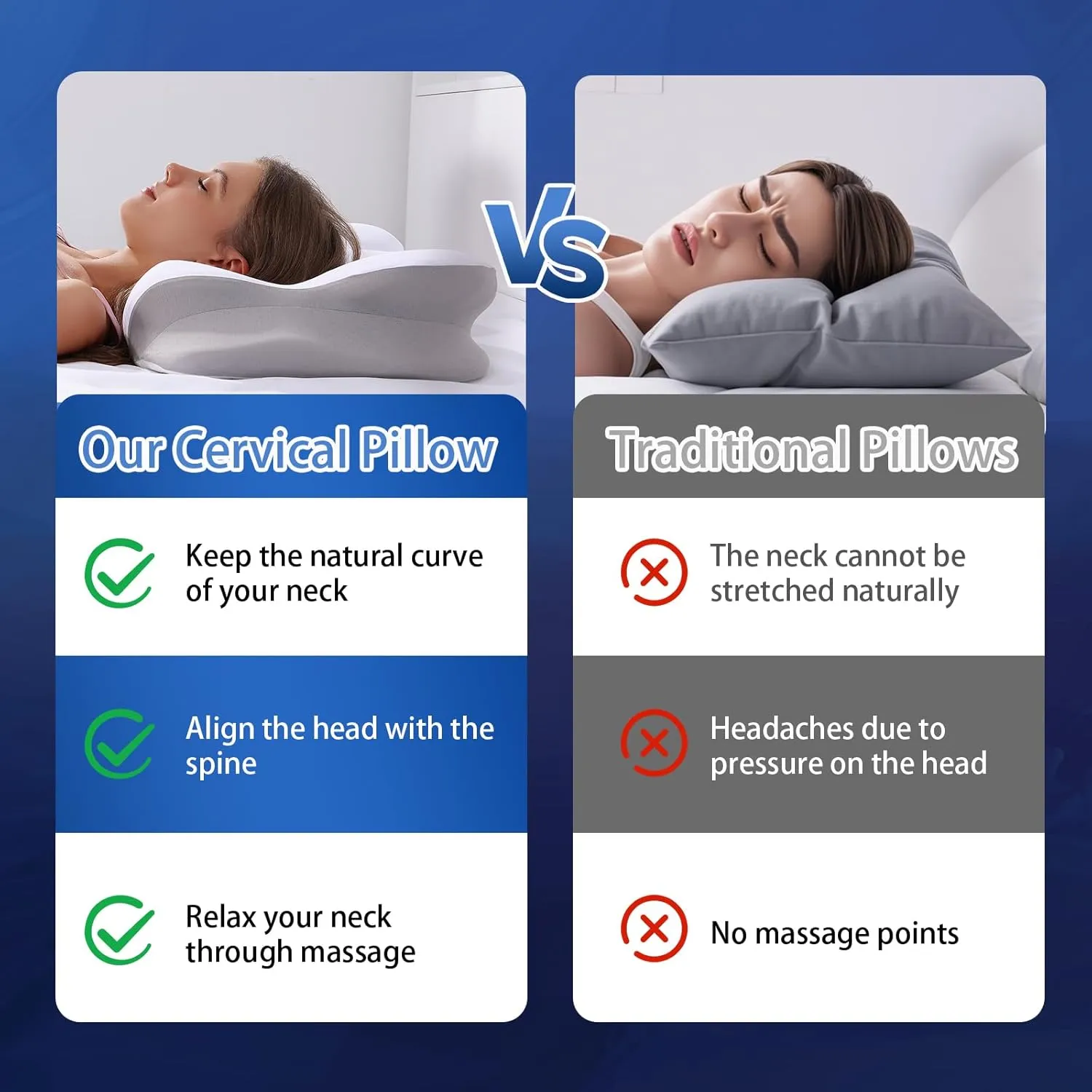 Cervical Neck Pillow, Pillows for Neck and Shoulder Pain, Contour Pillow, Neck Pillows, Pillow for Neck Pain Relief, Side Sleeper Pillows for Adults, Ergonomic Pillow, Memory Foam Pillows
