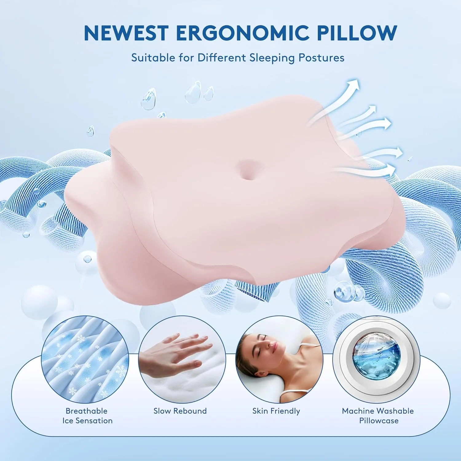 Cervical Pillow for Neck Pain Relief, Cooling Contour Memory Foam Pillows Support Odorless Ergonomic Neck Pillow Adjustable Orthopedic Bed Pillow for Side Back Stomach Sleeper with Pillowcase，Pink