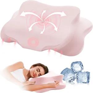 Cervical Pillow for Neck Pain Relief, Cooling Contour Memory Foam Pillows Support Odorless Ergonomic Neck Pillow Adjustable Orthopedic Bed Pillow for Side Back Stomach Sleeper with Pillowcase，Pink