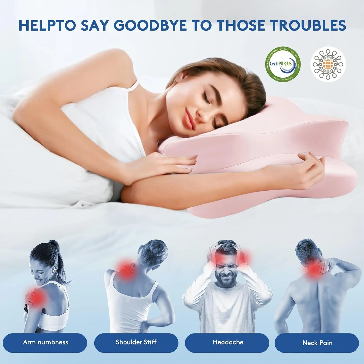 Cervical Pillow for Neck Pain Relief, Cooling Contour Memory Foam Pillows Support Odorless Ergonomic Neck Pillow Adjustable Orthopedic Bed Pillow for Side Back Stomach Sleeper with Pillowcase，Pink