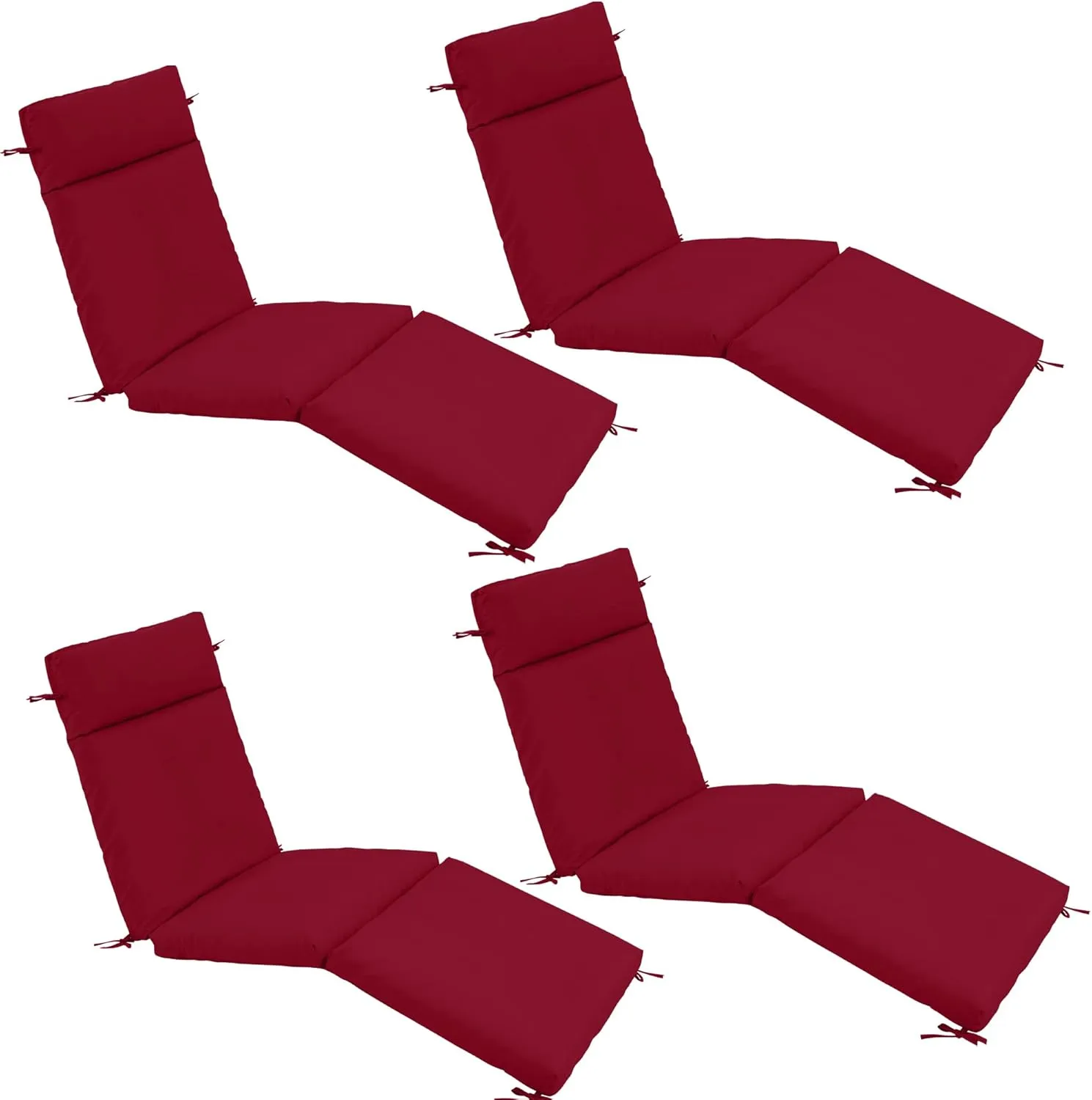 Chaise Lounge Cushion 72x21x3 Inch ?Set of 4 Outdoor Lounge Chair Cushions, Lounger Pad Replacement with Fade-Resistant, Removable & Machine-Washable Covers, Ideal for Patio Chaise Chairs, Burgundy