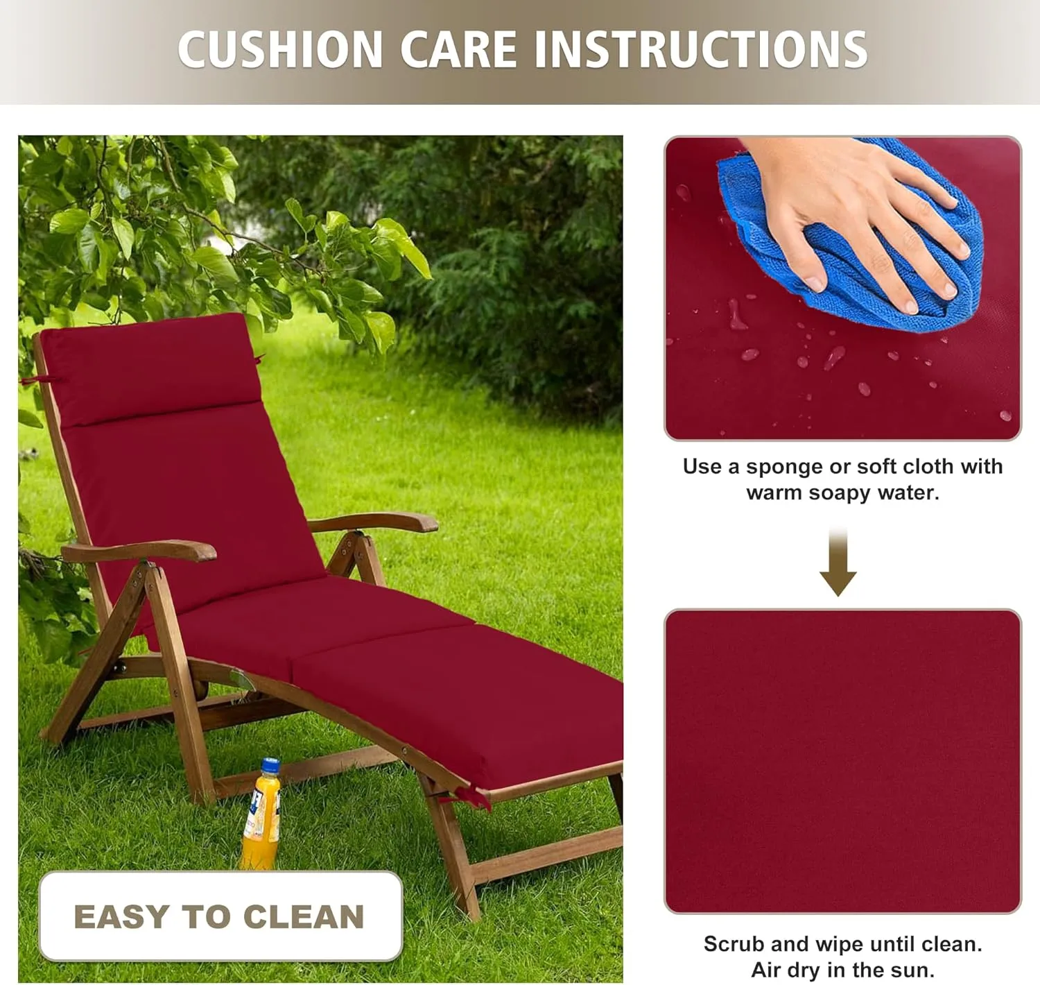 Chaise Lounge Cushion 72x21x3 Inch ?Set of 4 Outdoor Lounge Chair Cushions, Lounger Pad Replacement with Fade-Resistant, Removable & Machine-Washable Covers, Ideal for Patio Chaise Chairs, Burgundy