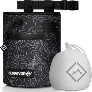 Chalk Bag   Refillable Chalk Ball - Iconic Topographical Map, Draw String Closure, 2 Zippered Pockets, & Brush Holder - Climbing Chalk Bag for Rock Climbing, Bouldering, Weightlifting, Gymnastics