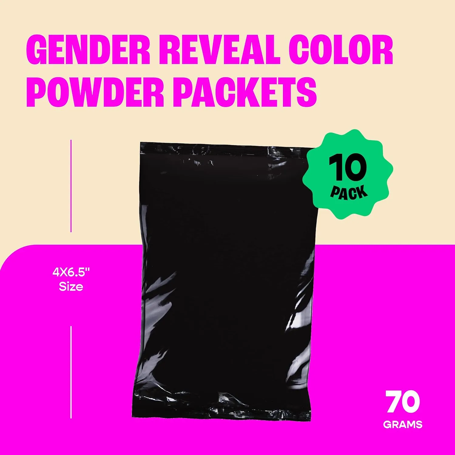 Chameleon Colors Pink Gender Reveal Powder Bags - Blackout Kit - 70g Bags - 10 Pack - Vibrant Pink Color - Powder for Baby Girl Gender Reveal - Color Not Visible Through Bag - Easy Cleanup - Non-Toxic