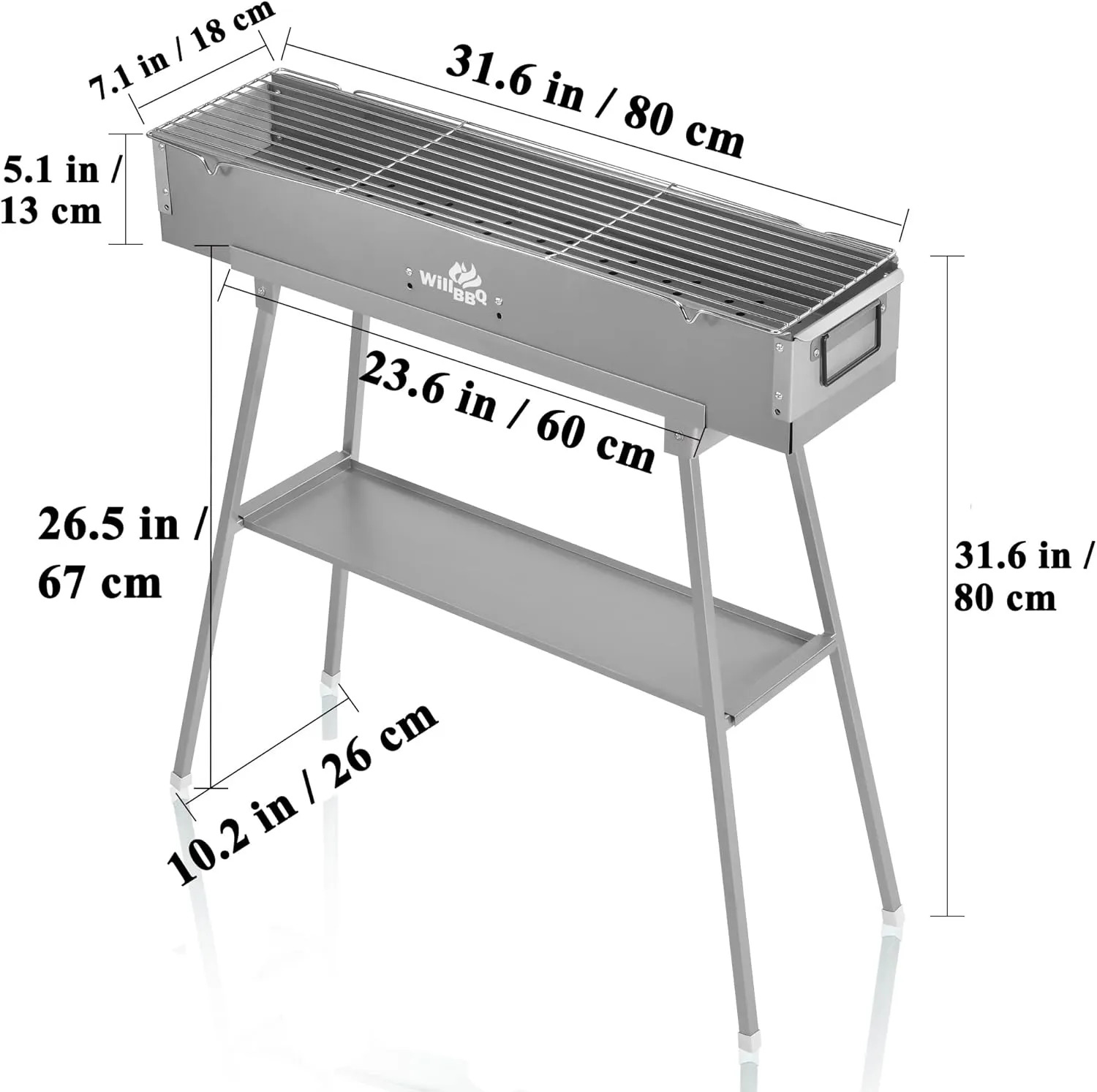 Charcoal Grills Commercial Quality Portable Multiple Size Hibachi BBQ Lamb Skewer Folded Camping Barbecue Grill(31.6x7.1x5.1 inch With Accessories)