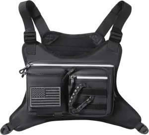 Chest Bag For Men,Water Resistant Chest Pack,Running Vest With BIG Storage for Running,Cycling,Hiking,Black