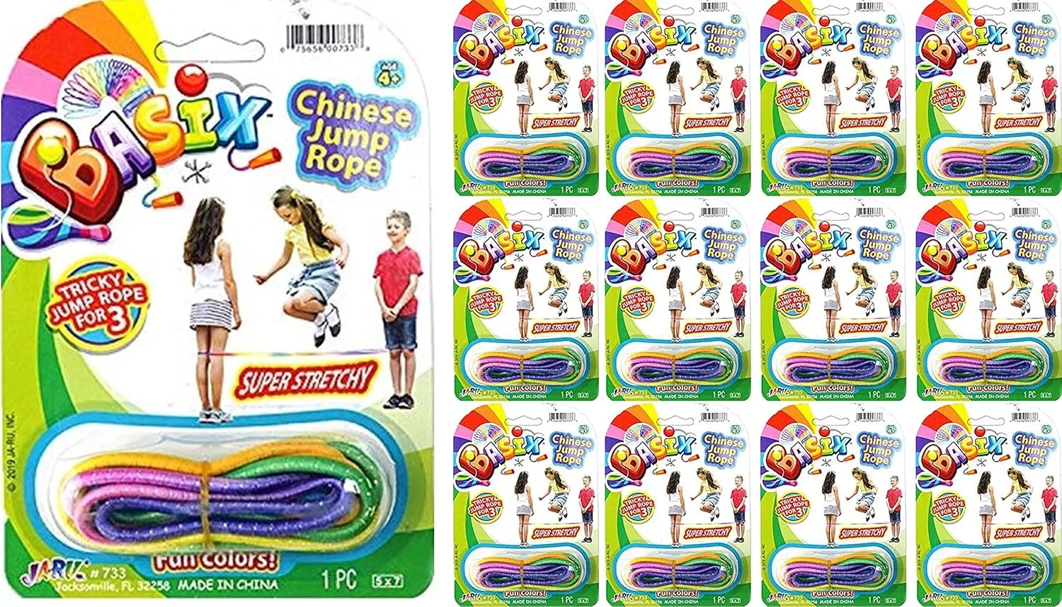 Chinese Jump Rope Elastic Jumping Rope Game for Kids & Adults I by JA-RU | Colorful Stretch Skip Rope for Girls and Boys. Party Favor Stocking Stuffer. Plus 1 Sticker | Item #733-s