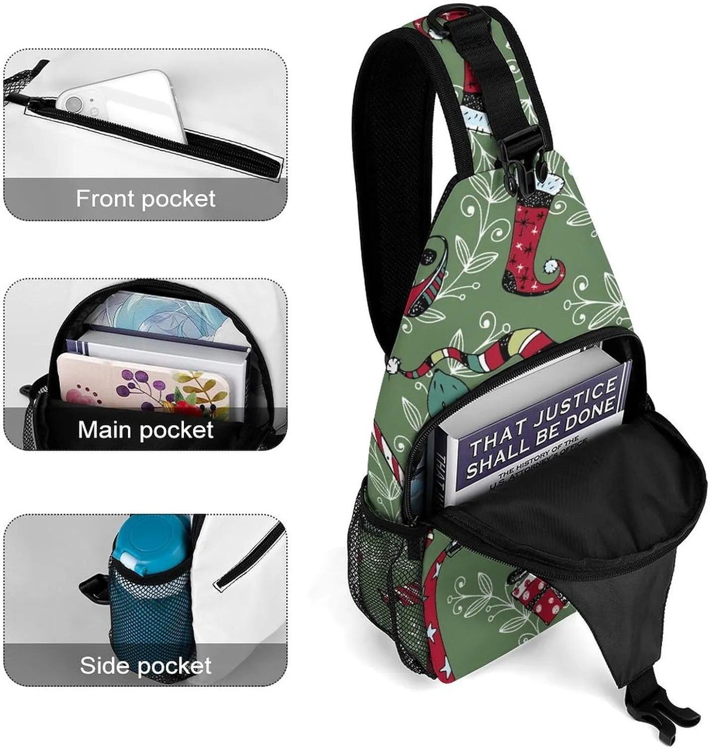 Christmas-pattern-nordic-gnomes Crossbody Sling Backpack, Shoulder Bag Chest Bag for Travel Sport Running