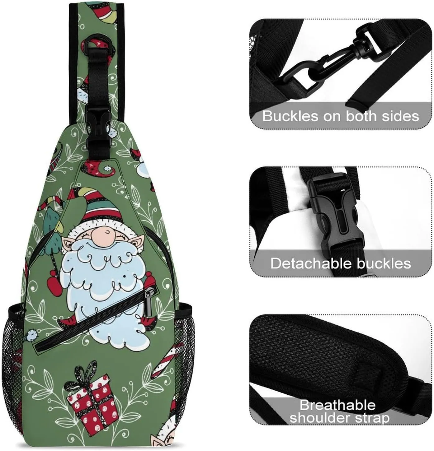 Christmas-pattern-nordic-gnomes Crossbody Sling Backpack, Shoulder Bag Chest Bag for Travel Sport Running