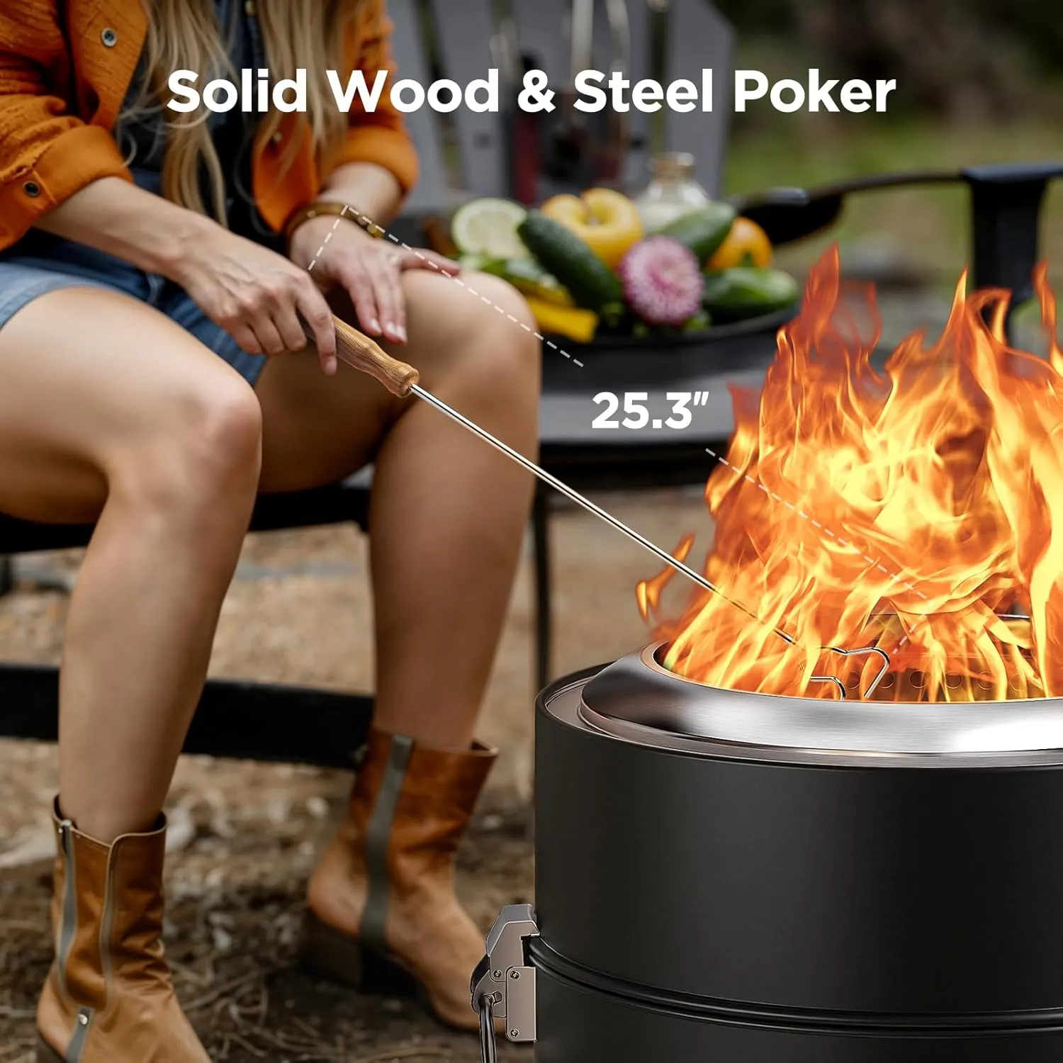 Ciays Smokeless Firepit, 19 Inch Fire Pit for Camping with Patented Technology, Portable Fire Pit for Outside with Steel Grill Rack, Fire Poker, and Bag, Easy Setup and Storage, Wood Burning (Black)