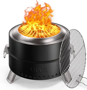 Ciays Smokeless Firepit, 19 Inch Fire Pit for Camping with Patented Technology, Portable Fire Pit for Outside with Steel Grill Rack, Fire Poker, and Bag, Easy Setup and Storage, Wood Burning (Black)