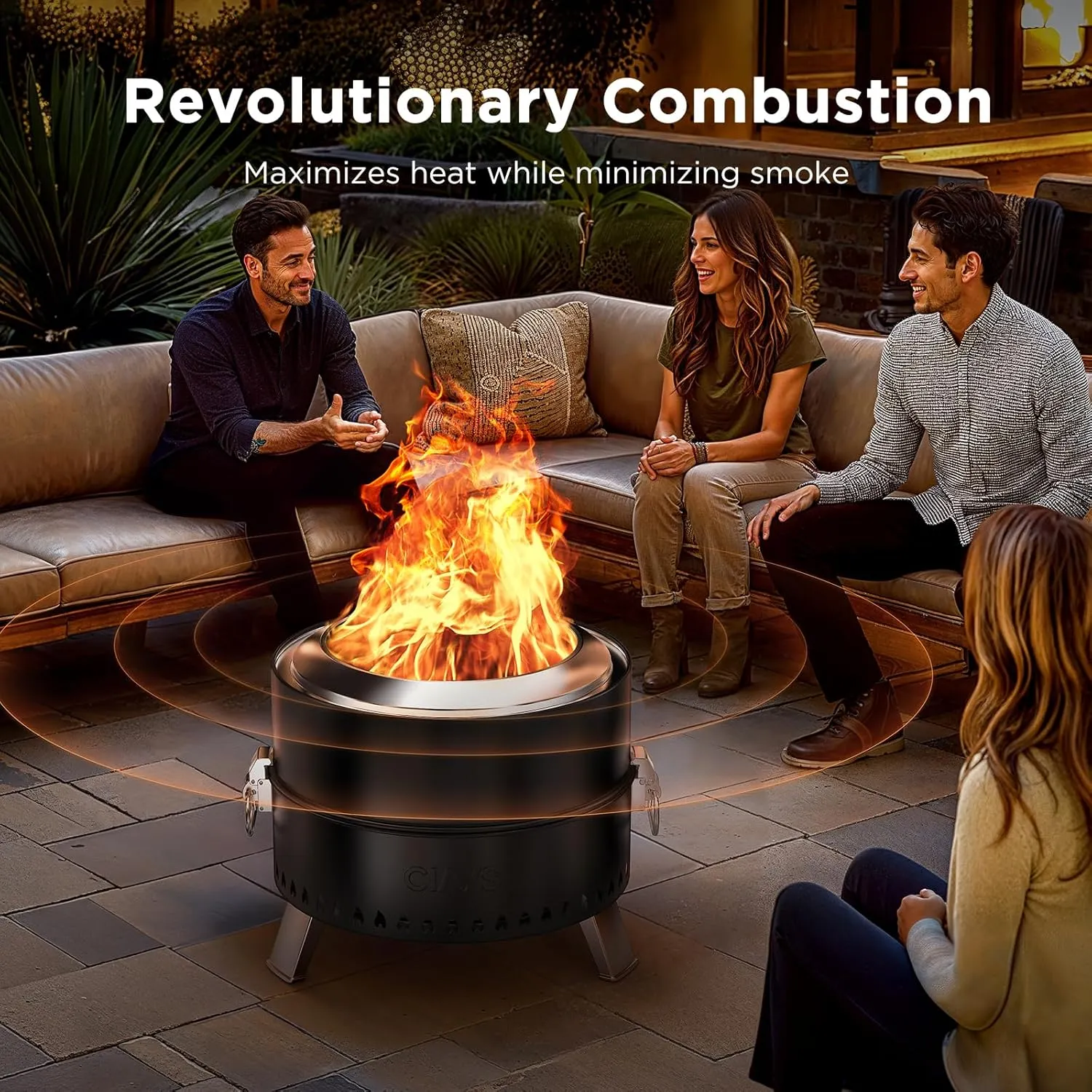 Ciays Smokeless Firepit, 19 Inch Fire Pit for Camping with Patented Technology, Portable Fire Pit for Outside with Steel Grill Rack, Fire Poker, and Bag, Easy Setup and Storage, Wood Burning (Black)