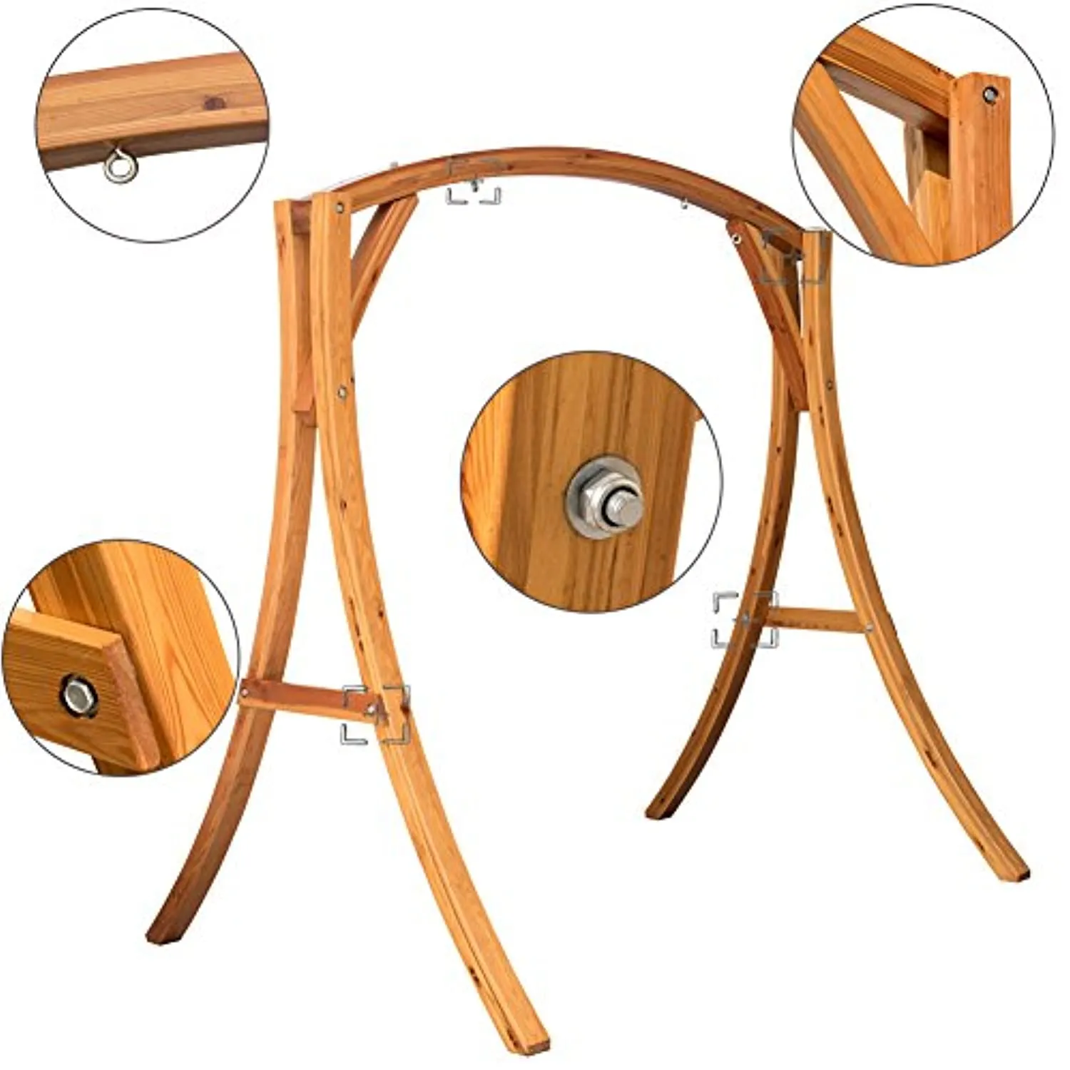 CleverMade Outdoor Hammock Hanging Chair Wooden Arc Stand, Deluxe Russian Pine Hardwood Swing Chair Stand for Outside Indoor Patio Garden Backyard, 450LB Capacity