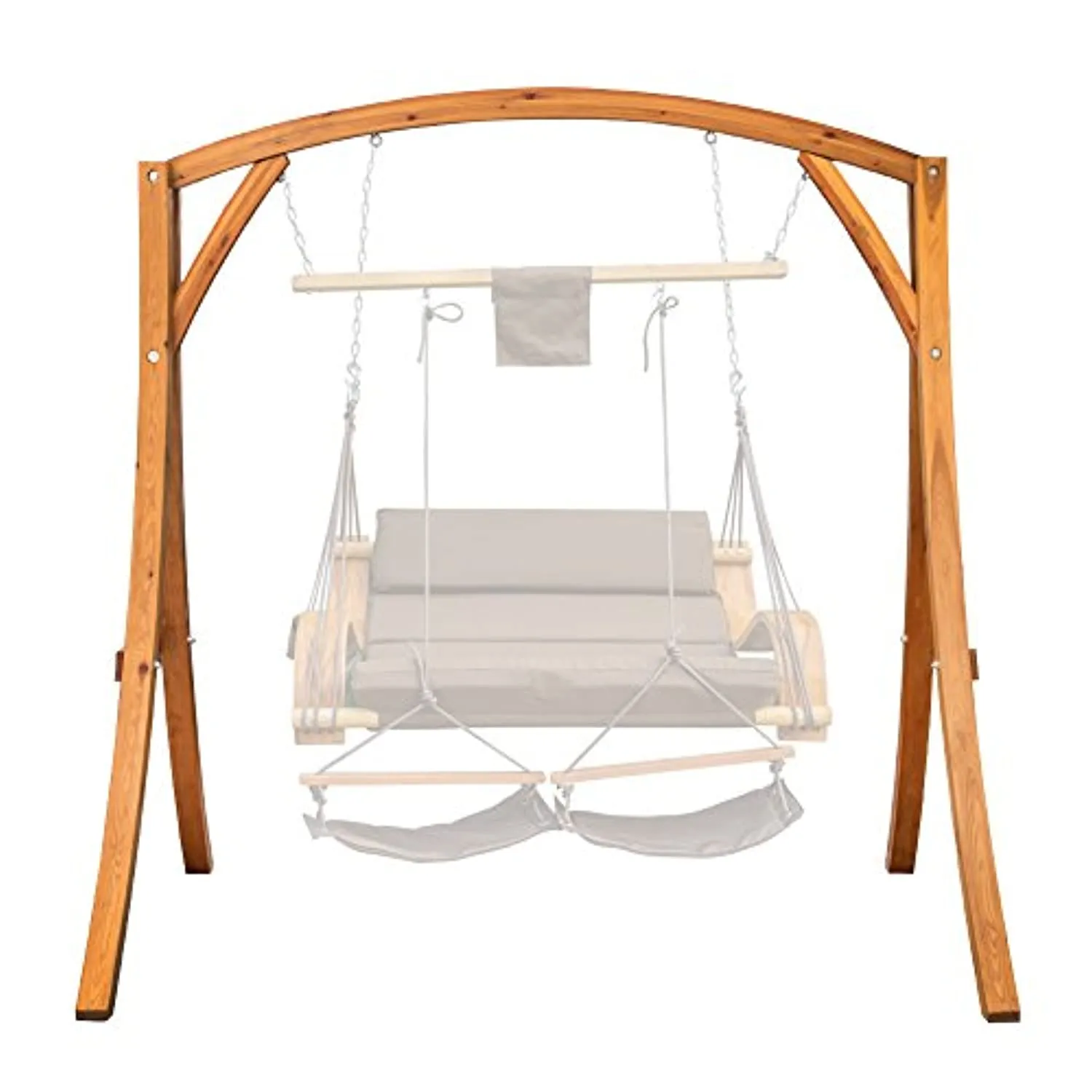 CleverMade Outdoor Hammock Hanging Chair Wooden Arc Stand, Deluxe Russian Pine Hardwood Swing Chair Stand for Outside Indoor Patio Garden Backyard, 450LB Capacity