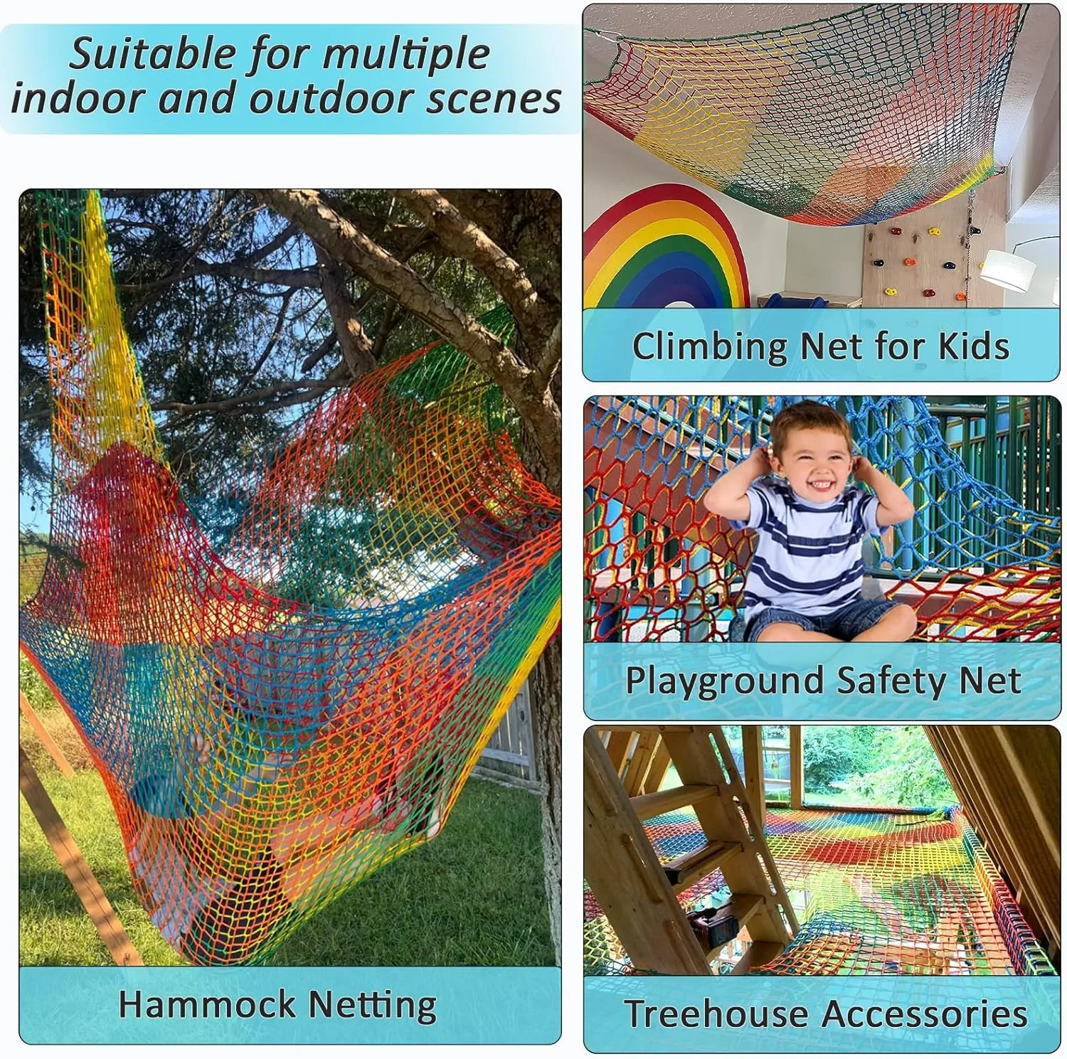Climbing Net for Kids Double Layers Playground Safety Net Polyester Climbing Cargo Net Rope Bridge Nets for Treehouse Backyard Monkey Bars