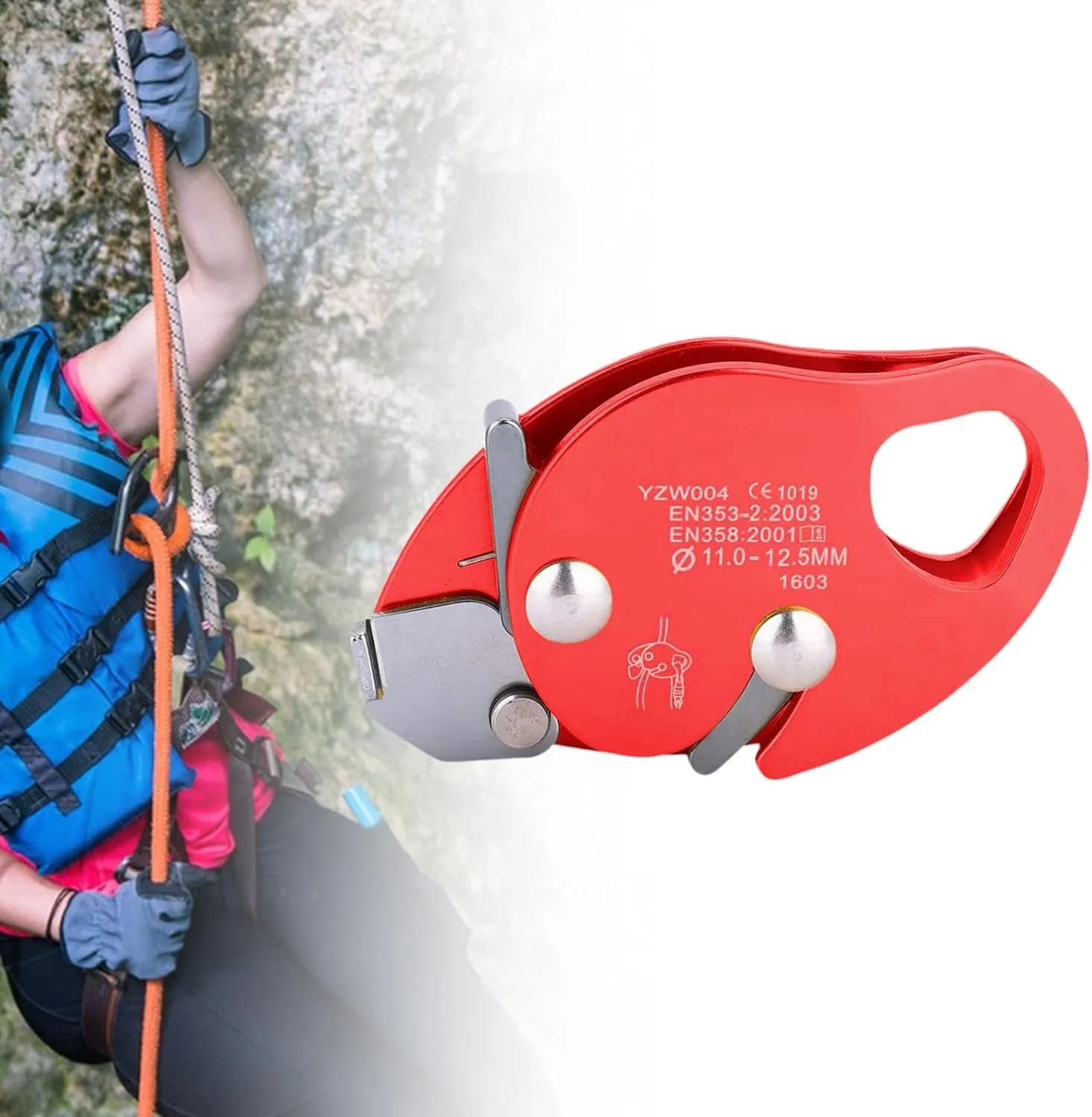 Climbing Rope Grab Protection for 11-12.5mm Rope Rope Gear Adjuster Falling Arrester for Tree Arborist Expedition