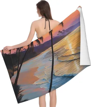 (Coconut Beach Sunset Hammock) Bath Towel Quick Dry Pool Towel Soft Lightweight Absorbent Travel Sports Towel for Camping Gym Yoga Swimming