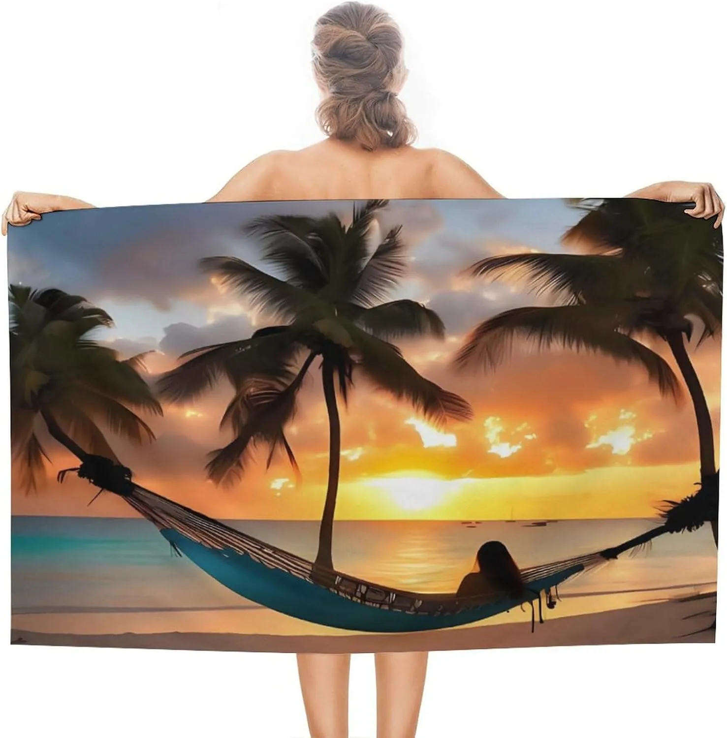 Coconut Beach Sunset Hammock Beach Towels Oversized 51x31 Inch Quick Dry Bath Towels Sand Free Pool Towel Super Absorbent Travel Turkish Towel for Adults Personalized Bath Sheet Lightweight