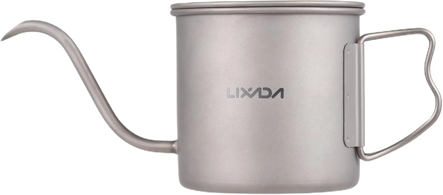 Coffee Maker, Camping Pot, Backpacking Kettle with Portable Handles and Long Narrow Spout Cooking Pot, Camping Cup for Outdoor Camping Hiking Backpacking, 750 ml 26 oz (Silver)