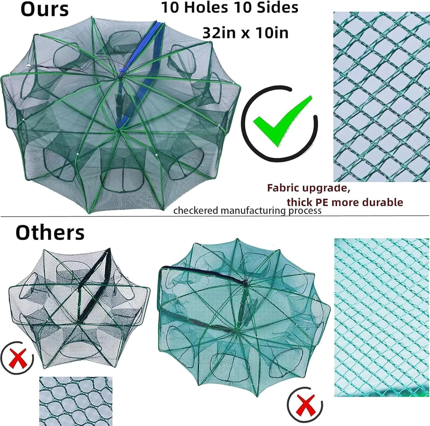 Collapsible Fishing Bait Minnow Trap - Durable Fish Trap Net for Minnow, Crab, Crayfish, Shrimp Fish Trap Net - Designed for Minnows and Beyond