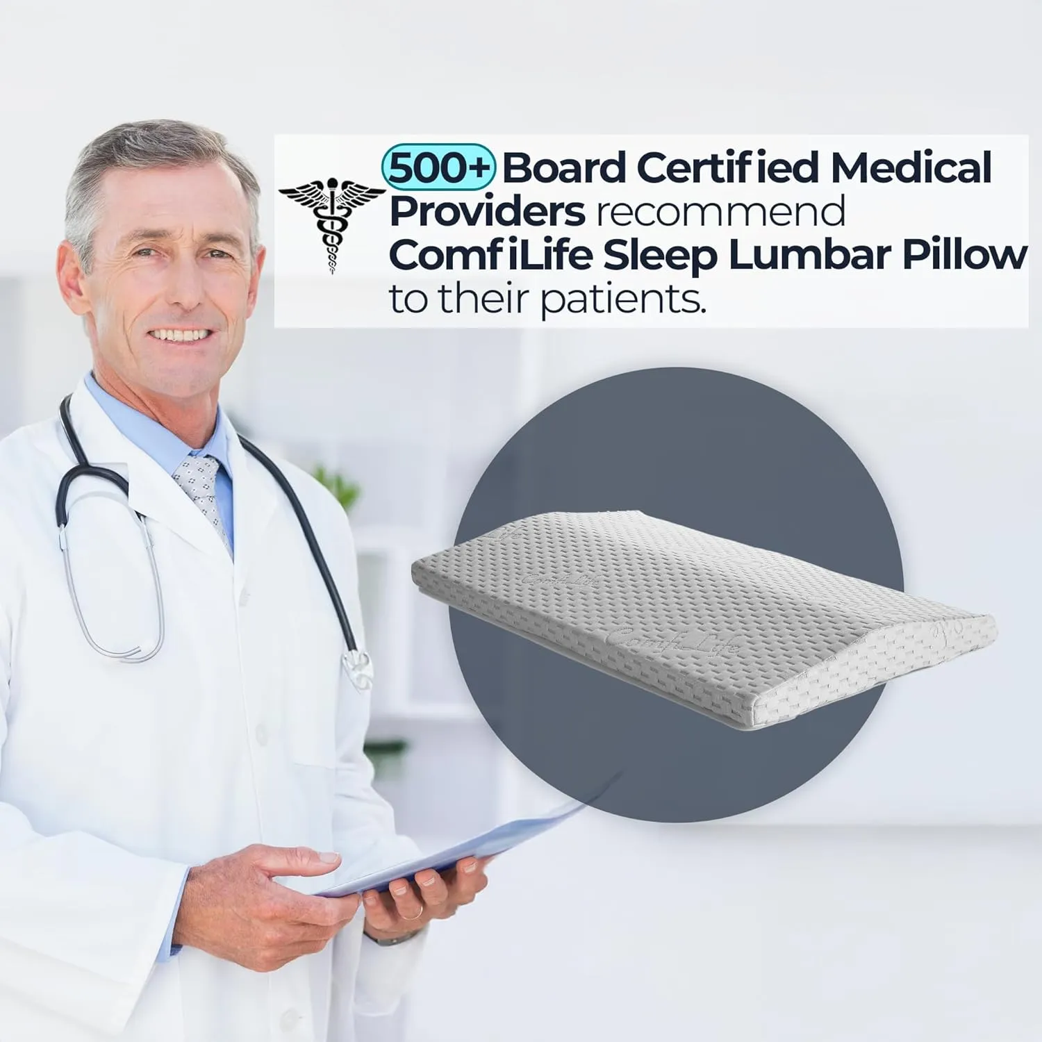 ComfiLife Lumbar Support Pillow for Sleeping Memory Foam Pillow for Back Pain Relief - Side, Back and Stomach Sleepers- Triangle Wedge Bolster Pillow - Bed Rest Pillow (White, Standard)