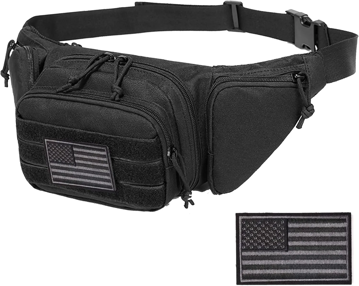 Concealed Pistol Fanny Pack ，Tactical Waist Bag Carry Gun Holster Fits Handgun, 1911 and More with U.S Patch (1 Pack Black)