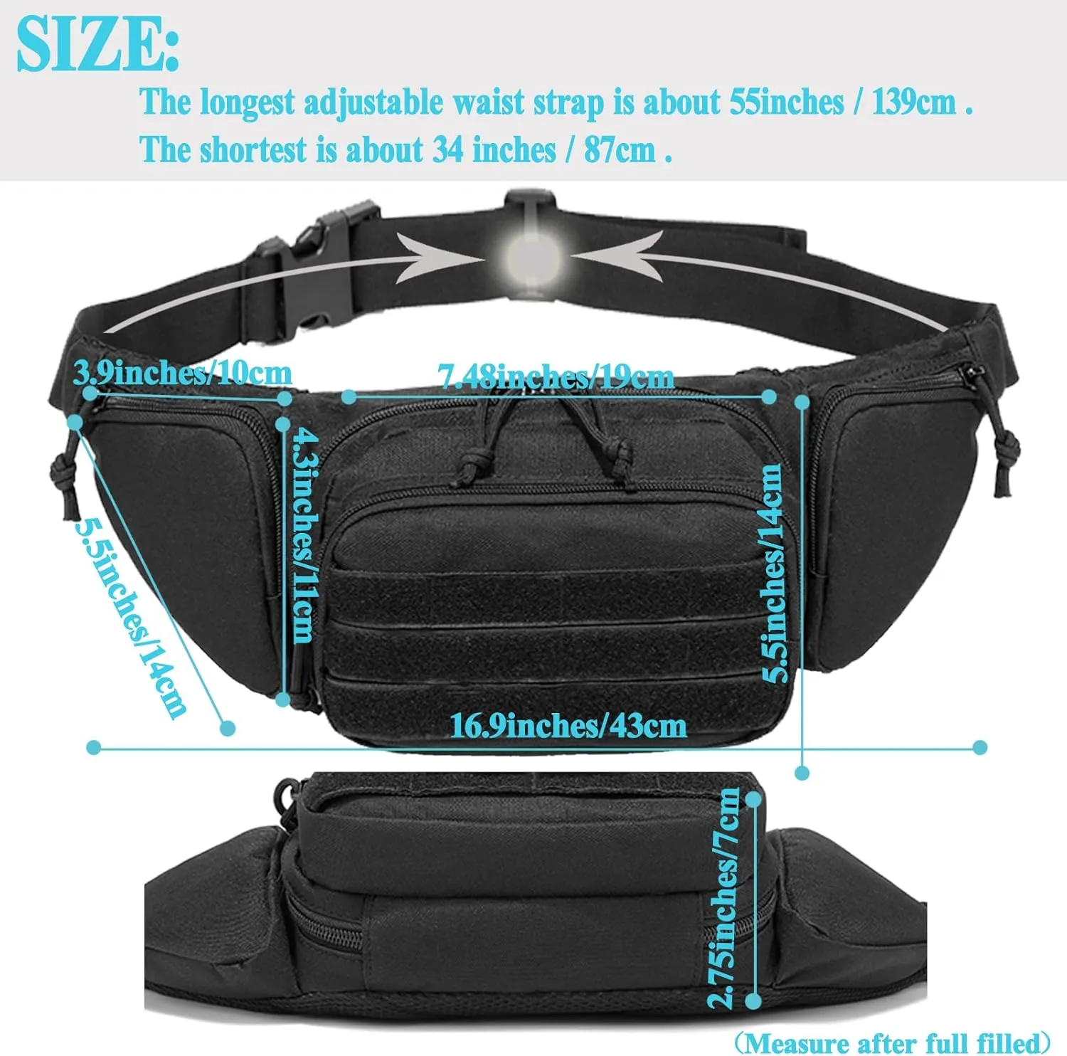 Concealed Pistol Fanny Pack ，Tactical Waist Bag Carry Gun Holster Fits Handgun, 1911 and More with U.S Patch (1 Pack Black)