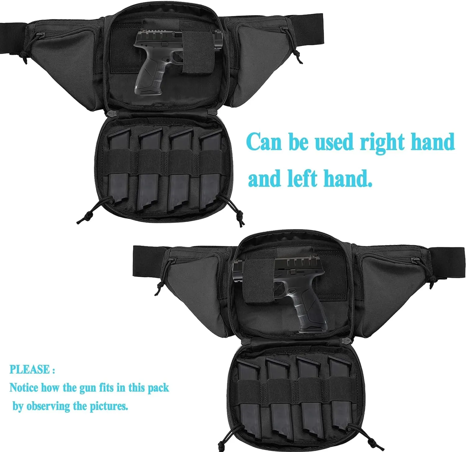 Concealed Pistol Fanny Pack ，Tactical Waist Bag Carry Gun Holster Fits Handgun, 1911 and More with U.S Patch (1 Pack Black)