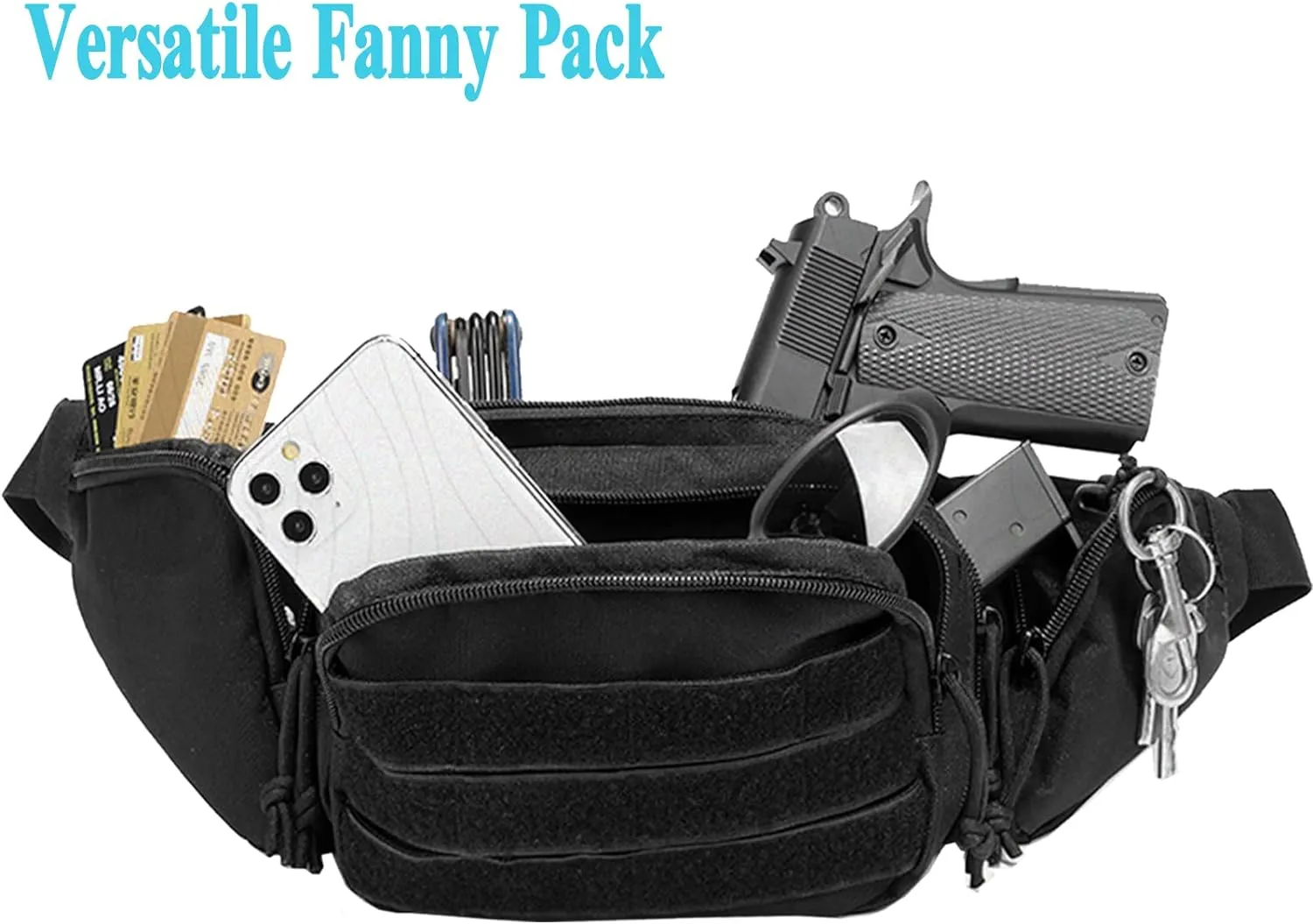 Concealed Pistol Fanny Pack ，Tactical Waist Bag Carry Gun Holster Fits Handgun, 1911 and More with U.S Patch (1 Pack Black)