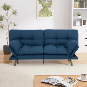 Convertible Sofa Couch,71" Memory Foam Futon Couch,Adjustable Backrest,Linen Folding Small Loveseat Sleeper Sofa Bed for Living Room, RV, Office, Apartment, Classic Blue