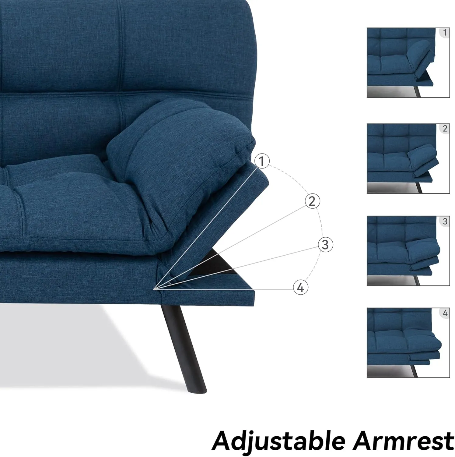 Convertible Sofa Couch,71" Memory Foam Futon Couch,Adjustable Backrest,Linen Folding Small Loveseat Sleeper Sofa Bed for Living Room, RV, Office, Apartment, Classic Blue