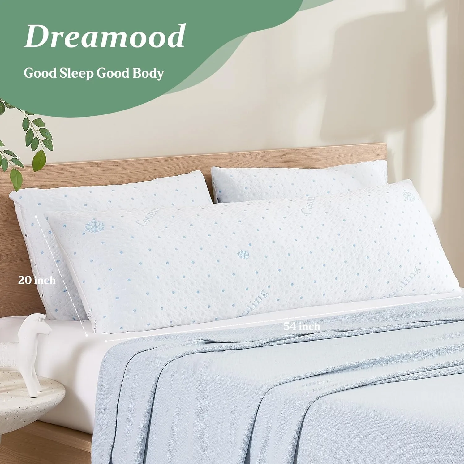 Cooling Body Pillow with Pillowcase, Adjustable Shredded Memory Foam Pregnancy Long Full Bed Body Pillows for Adults Side Sleeper - with Washable Soft Cooling Double-Sided Cover, 20x54 inch