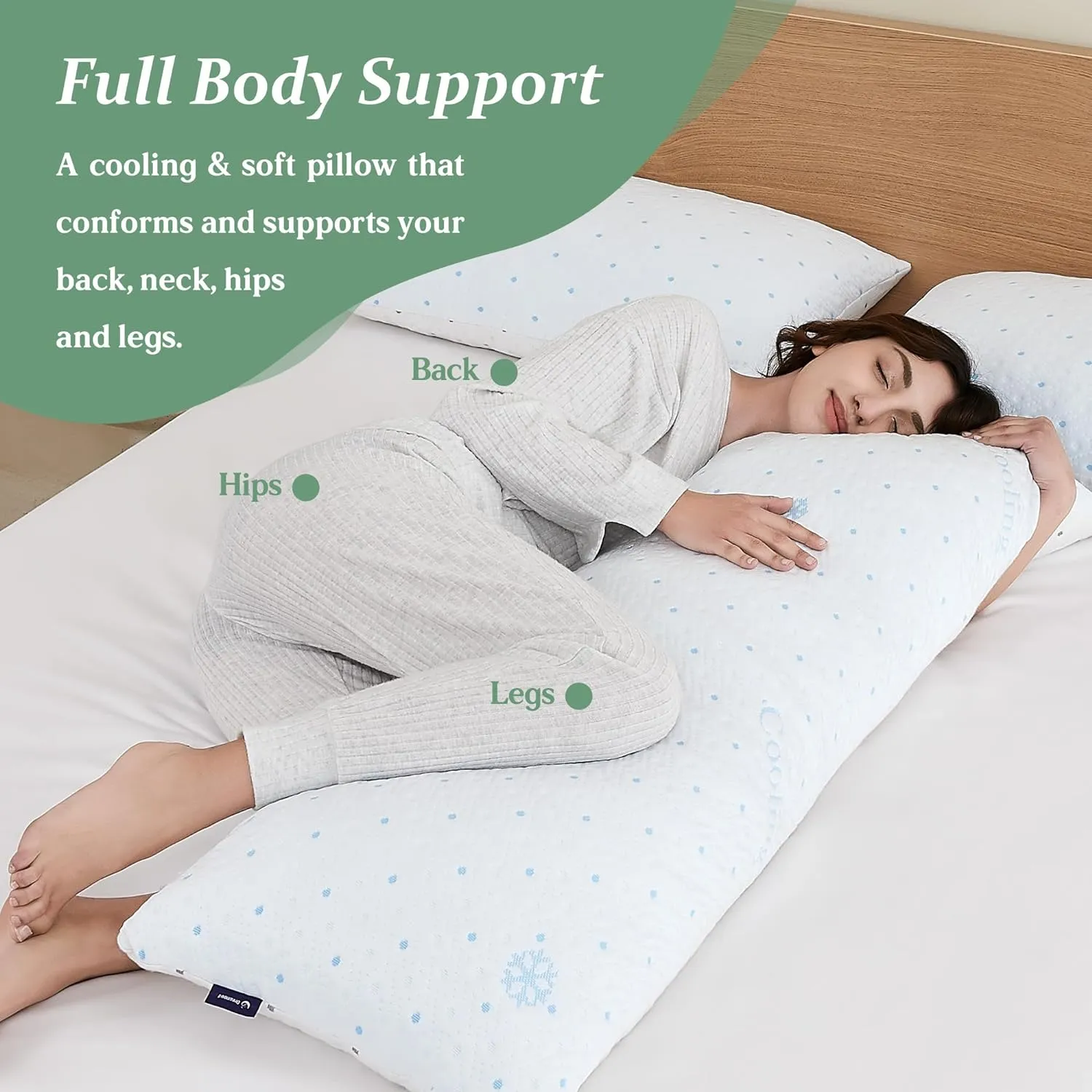 Cooling Body Pillow with Pillowcase, Adjustable Shredded Memory Foam Pregnancy Long Full Bed Body Pillows for Adults Side Sleeper - with Washable Soft Cooling Double-Sided Cover, 20x54 inch