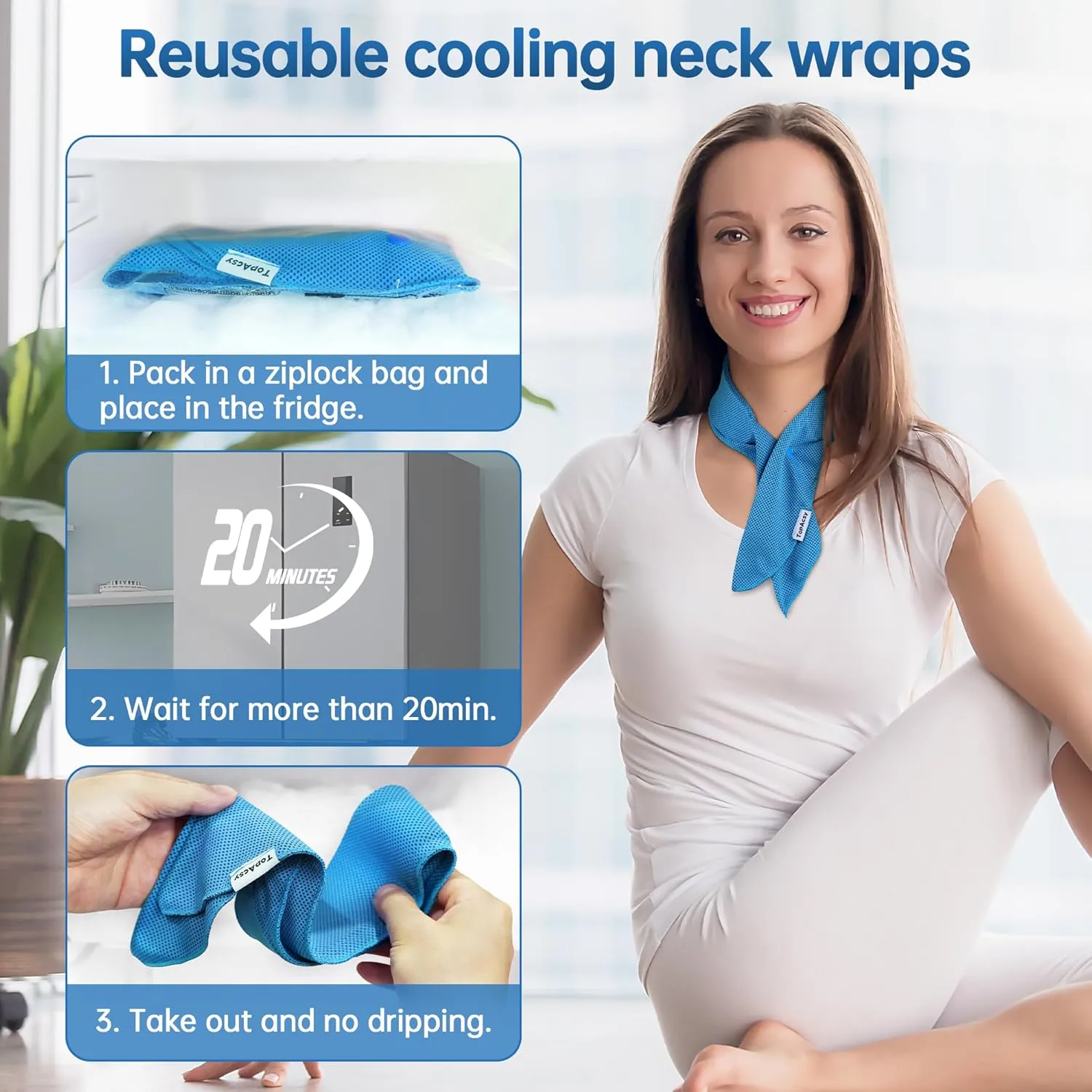 Cooling neck wraps, neck coolers for hot weather, headbands, with long lasting gel and full wrap fabrics, 2 packs