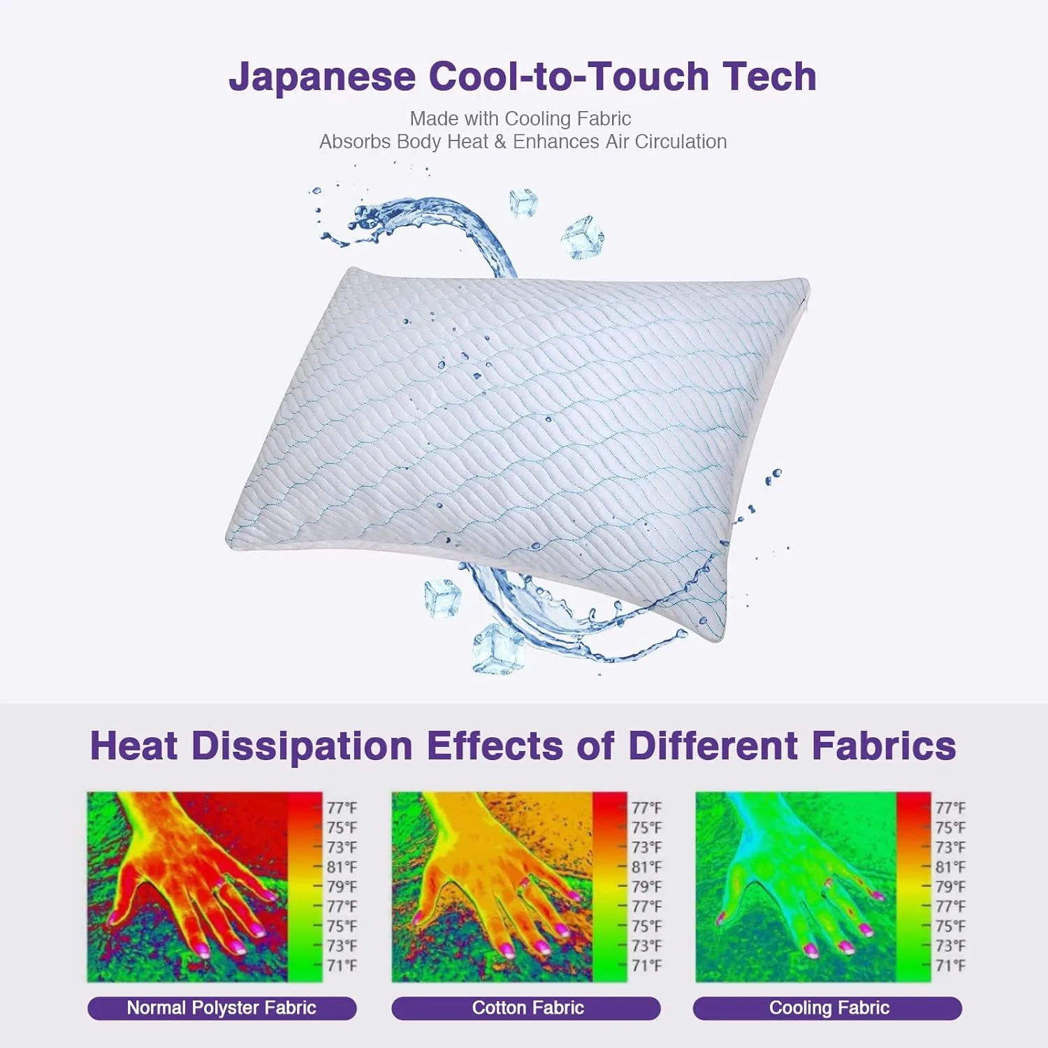 Cooling Shredded Memory Foam Pillows for Sleeping Cool Cold Pillow Standard Size Set of 2 with Zipper, Adjustable Firmness to Hot, Side, Back and Stomach Sleepers, 2 Pack, 20x26