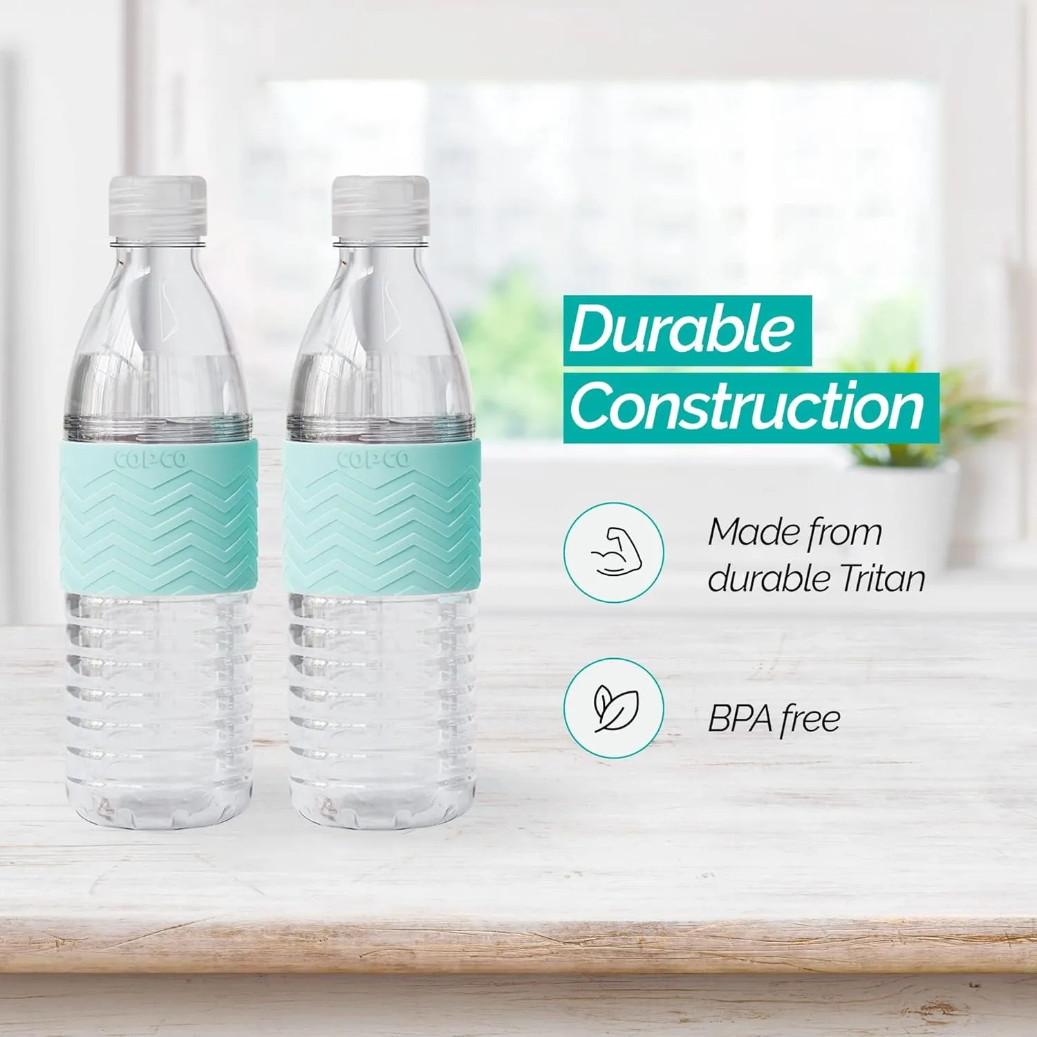 Copco Hydra 16.9 oz Water Bottle with Leak-Proof Lid - Tritan Reusable with Textured Grip Sleeve - BPA-Free, Shatter-Resistant, Dishwasher Safe for Travel, Gym, Work, Outdoor Adventures (Robin Blue)